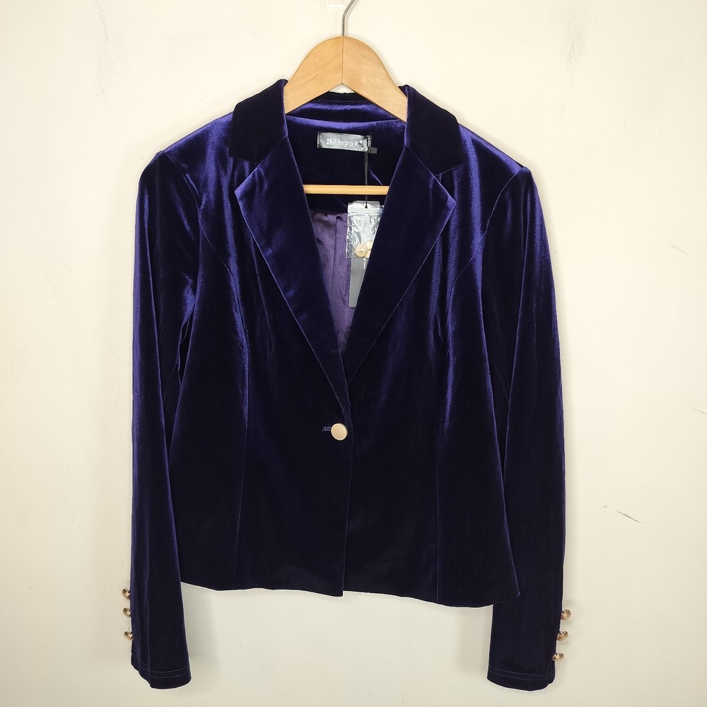 Allegra K Purple Velvet Blazer Jacket Regal Dark Academia